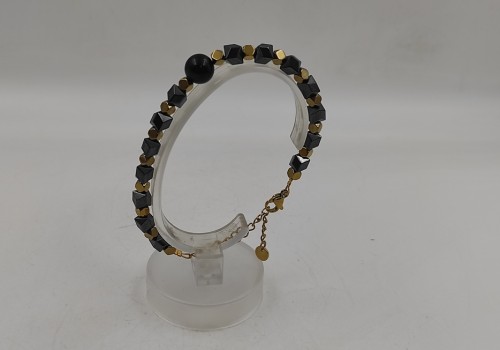 Xειροποίητο βραχιόλι από ατσάλι με Τουρμαλίνη και Αιματίτη