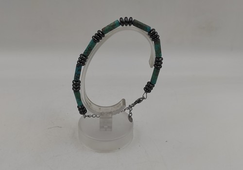 Xειροποίητο βραχιόλι από ατσάλι με Αχάτη και Αιματίτη