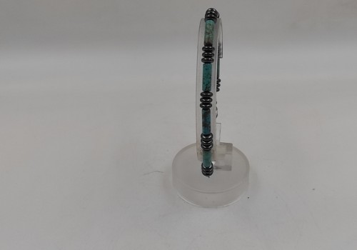 Xειροποίητο βραχιόλι από ατσάλι με Αχάτη και Αιματίτη