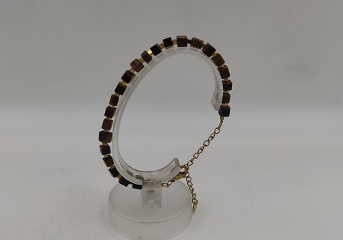 Xειροποίητο βραχιόλι από ατσάλι με Αιματίτη και Μάτι Τίγρη