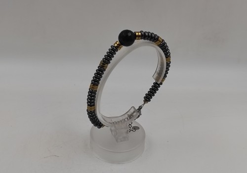 Xειροποίητο βραχιόλι από ατσάλι με Αχάτη και Αιματίτη