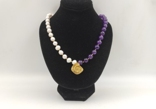 Χειροποίητο κολιέ από ασήμι με Αμέθυστο και Μαργαριτάρι