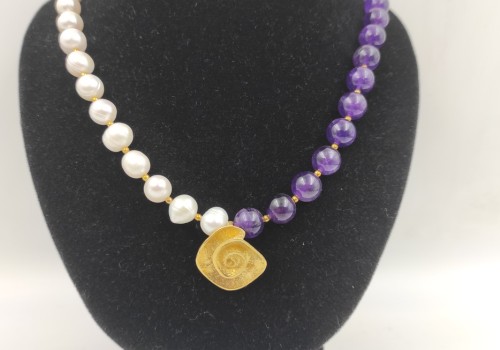 Χειροποίητο κολιέ από ασήμι με Αμέθυστο και Μαργαριτάρι
