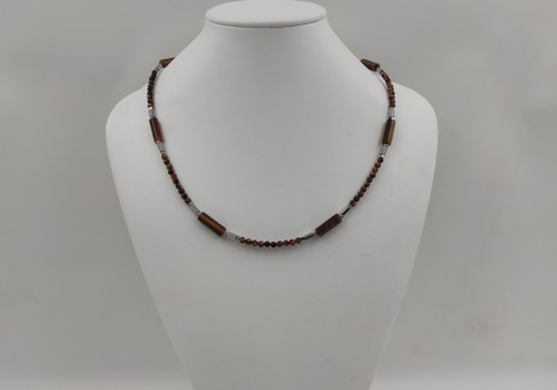 Χειροποίητο κολιέ από ατσάλι με Μάτι Τίγρη και Αιματίτη 