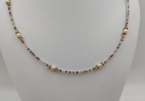 Χειροποίητο κολιέ από ατσάλι με Μαργαριτάρι και Ζιργκόν 