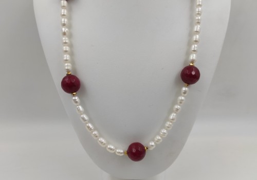 Χειροποίητο κολιέ από ατσάλι με Μαργαριτάρι,Αχάτη και Αιματίτη 