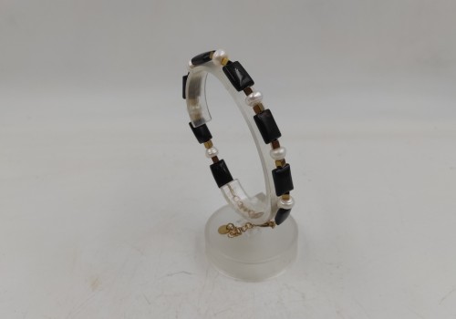 Xειροποίητο βραχιόλι από ατσάλι με Αιματίτη,Αχάτη και Μαργαριτάρι 