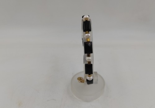 Xειροποίητο βραχιόλι από ατσάλι με Αιματίτη,Αχάτη και Μαργαριτάρι 