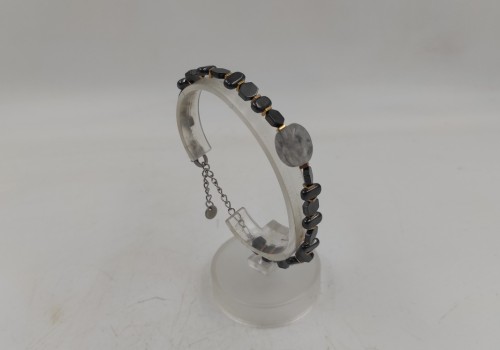 Xειροποίητο βραχιόλι από ατσάλι με Αιματίτη και Χαλαζία Τουρμαλίνη