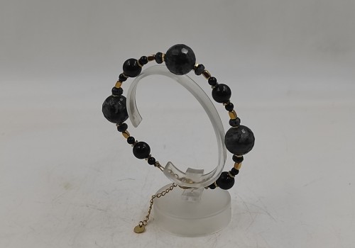Xειροποίητο βραχιόλι από ατσάλι με Λαβρικίτη, Αιματίτη και Τουρμαλίνη