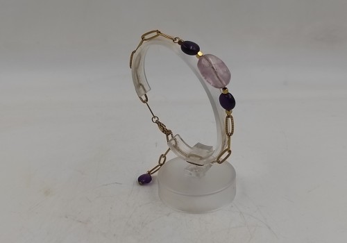Xειροποίητο βραχιόλι από ατσάλι με Φθορίτη και Αμέθυστο Xειροποίητο βραχιόλι από ατσάλι με Φθορίτη και Αμέθυστο