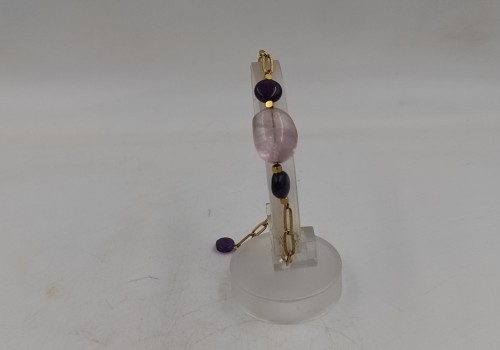 Xειροποίητο βραχιόλι από ατσάλι με Φθορίτη και Αμέθυστο Xειροποίητο βραχιόλι από ατσάλι με Φθορίτη και Αμέθυστο