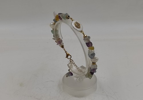 Xειροποίητο βραχιόλι από ατσάλι με Μαργαριτάρι, Φθορίτη, Αιματίτη και Φίλντισι