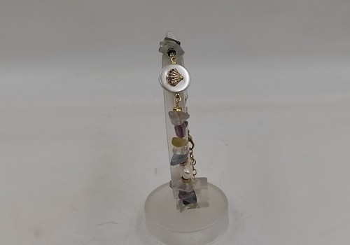 Xειροποίητο βραχιόλι από ατσάλι με Μαργαριτάρι, Φθορίτη, Αιματίτη και Φίλντισι