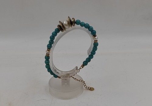 Xειροποίητο βραχιόλι από ατσάλι με Μαργαριτάρι, Αιματίτη και Χαολίτη