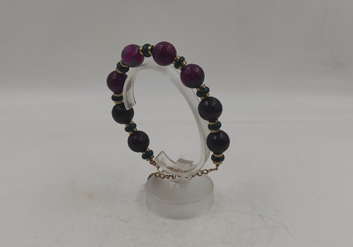 Xειροποίητο βραχιόλι από ατσάλι με Αχάτη, Αιματίτη και Μαλαχίτη