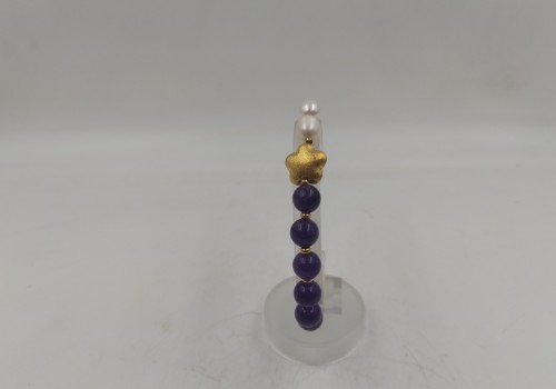 Xειροποίητο βραχιόλι από ατσάλι με Αμέθυστο και Μαργαριτάρι 