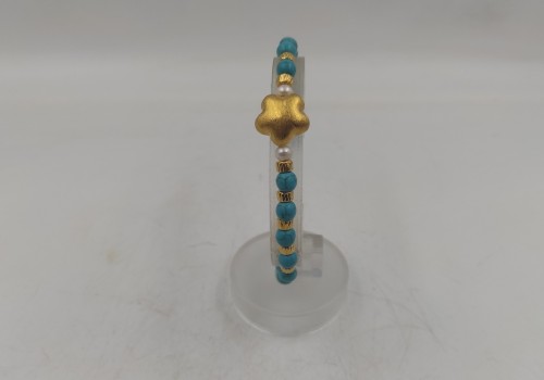 Xειροποίητο βραχιόλι από ατσάλι με Χαολίτης  και Μαργαριτάρι  Xειροποίητο βραχιόλι από ατσάλι με Χαολίτης  και Μαργαριτάρι