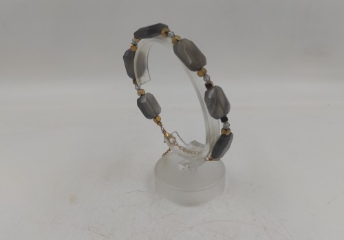 Xειροποίητο βραχιόλι από ατσάλι με Ηλιόπετρα και Αιματίτης