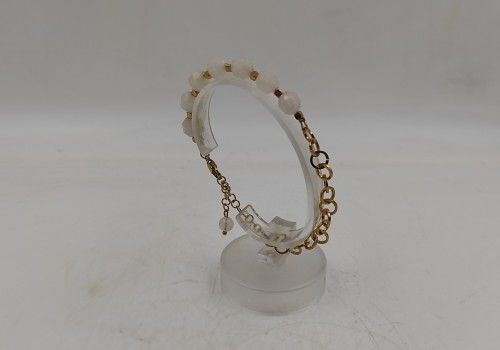 Xειροποίητο βραχιόλι από ατσάλι με Ροζ Χαλαζία και Αιματίτη