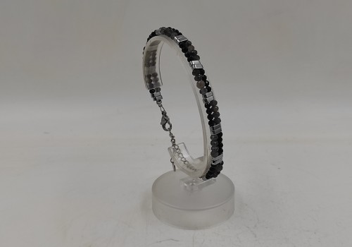 Xειροποίητο βραχιόλι από ατσάλι με Τουρμαλίνη Grustal Gri και Αιματίτη