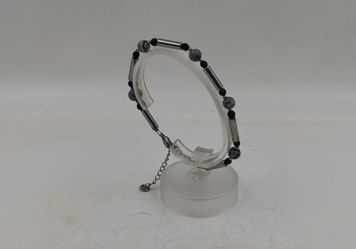 Xειροποίητο βραχιόλι από ατσάλι με Μάτι Αετού Τουρμαλίνη και Αιματίτη