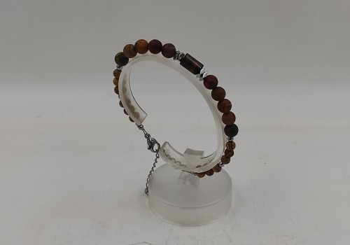 Xειροποίητο βραχιόλι από ατσάλι με Ίασπι εικονά Μάτι Τίγρη και Αιματίτη