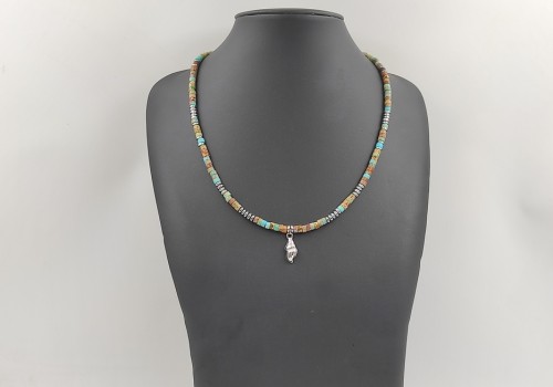 Χειροποίητο κολιέ από ατσάλι με Ίασπι και Αιματίτη