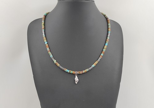 Χειροποίητο κολιέ από ατσάλι με Ίασπι και Αιματίτη