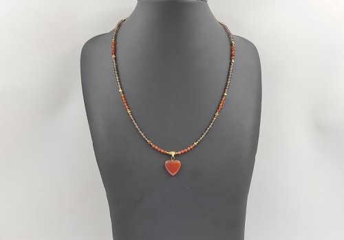 Χειροποίητο κολιέ από ατσάλι με Γρανάδα, Καπνία, Αιματίτη και Καρνεόλη καρδιά