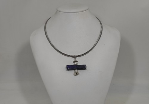 Χειροποίητο κολιέ από ατσάλι με Λάπι και Μαργαριτάρι