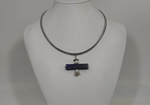 Χειροποίητο κολιέ από ατσάλι με Λάπι και Μαργαριτάρι