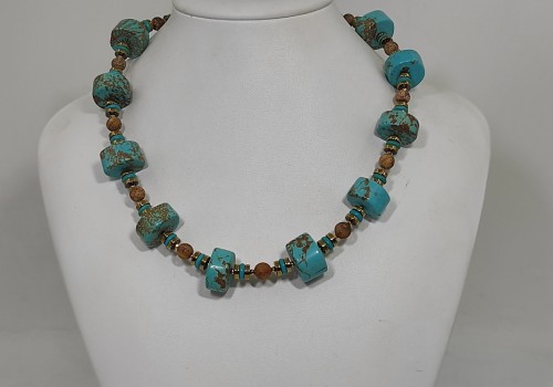 Χειροποίητο κολιέ από  επίχρυσο ατσάλι με Χαολίτη Ίασπι εικόνα και Αιματίτη