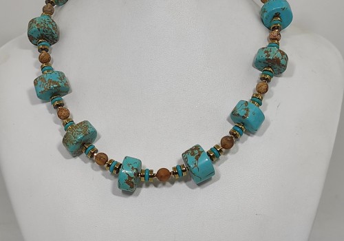 Χειροποίητο κολιέ από  επίχρυσο ατσάλι με Χαολίτη Ίασπι εικόνα και Αιματίτη