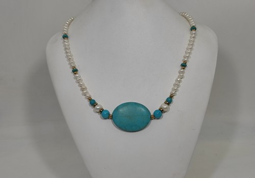 Χειροποίητο κολιέ από  επίχρυσο ατσάλι με Χαολίτη Μαργαριτάρι και Αιματίτη