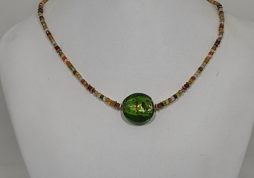 Χειροποίητο κολιέ από ατσάλι με Ζιρκόν και Αιματίτη