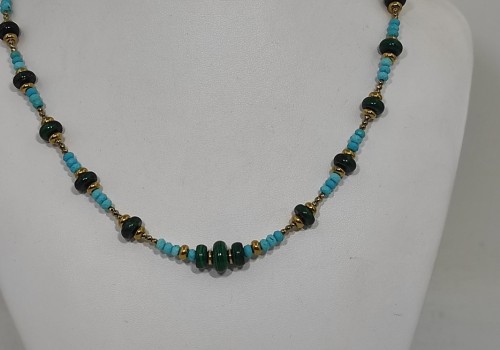 Χειροποίητο κολιέ από ατσάλι με Χαολίτη Μαλαχίτη και Αιματίτη