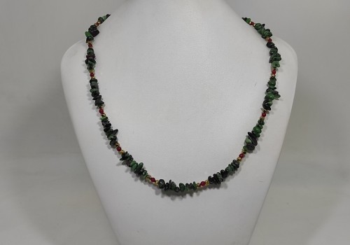 Χειροποίητο κολιέ από επίχρυσο ατσάλι με Ρουμπίνη Ζωισίτη Αχάτη και Αιματίτη