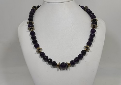 Χειροποίητο κολιέ από επίχρυσο ατσάλι με Αμέθυστο και Αιματίτη