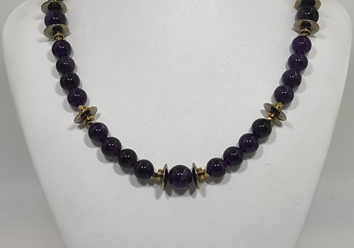 Χειροποίητο κολιέ από επίχρυσο ατσάλι με Αμέθυστο και Αιματίτη