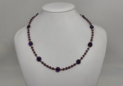 Χειροποίητο κολιέ από επίχρυσο ατσάλι με Αμέθυστο και Αιματίτη