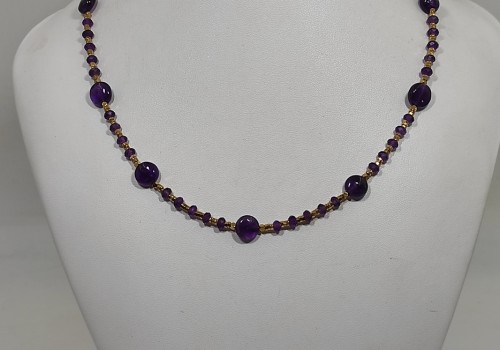 Χειροποίητο κολιέ από επίχρυσο ατσάλι με Αμέθυστο και Αιματίτη