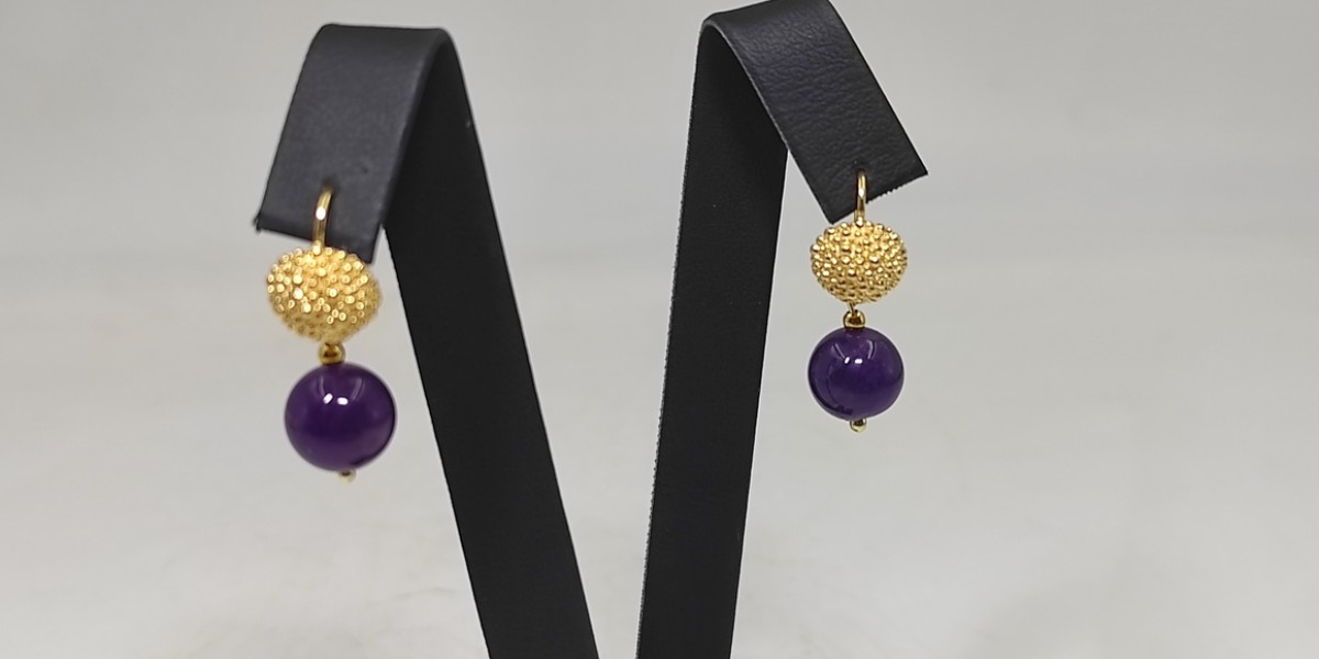 Χειροποίητα σκουλαρίκια από ασήμι 925 επιχρυσωμένο  με Αμέθυστος