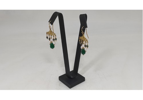 Χειροποίητα σκουλαρίκια από ασήμι 925 επιχρυσωμένο  με Νεφρίτη και Μαργαριτάρι