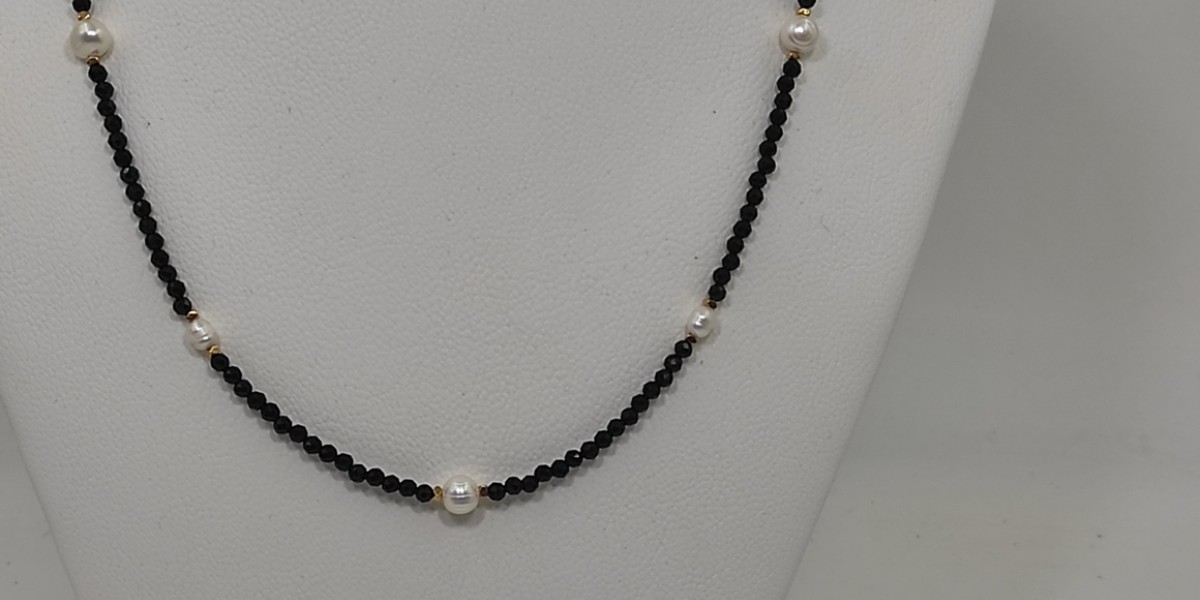 Κολιέ με Τουρμαλίνη, Μαργαριτάρι & Αιματίτη – Επίχρυσο Ασήμι