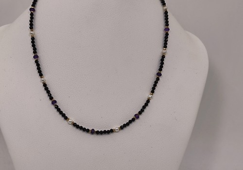 Κολλιέ με Τουρμαλίνη, Αμέθυστο, Αιματίτη & Μαργαριτάρι