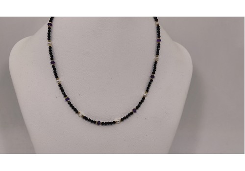 Κολλιέ με Τουρμαλίνη, Αμέθυστο, Αιματίτη & Μαργαριτάρι