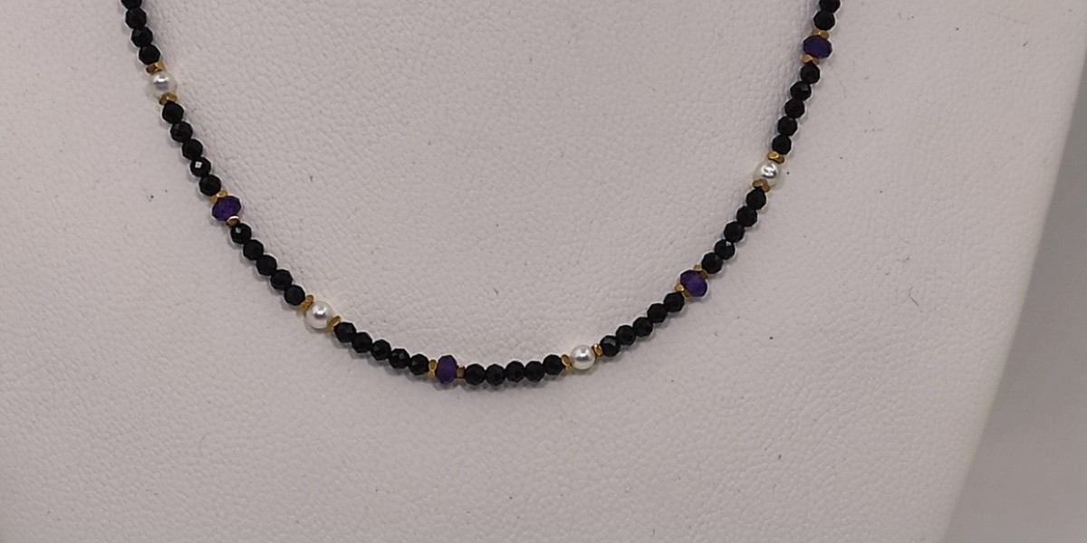 Κολλιέ με Τουρμαλίνη, Αμέθυστο, Αιματίτη & Μαργαριτάρι