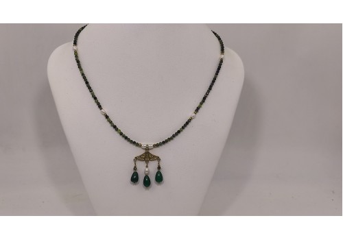 Κολιέ με Τουρμαλίνη, Γρανάτη, Νεφρίτη & Μαργαριτάρι