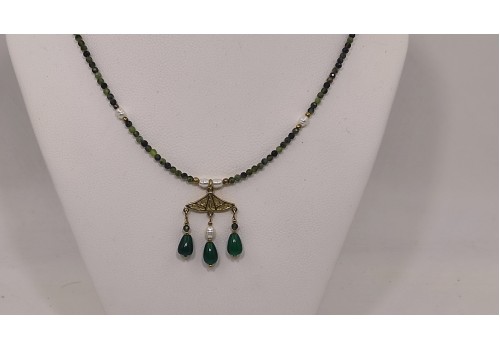 Κολιέ με Τουρμαλίνη, Γρανάτη, Νεφρίτη & Μαργαριτάρι